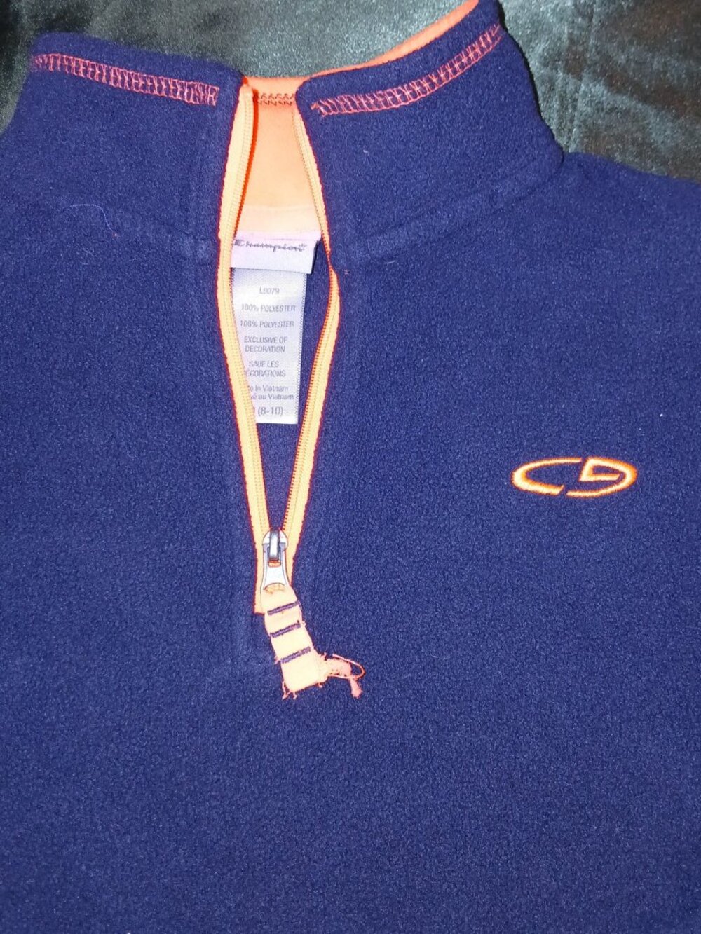 Champion Boys Fleece Quarter-Zip Pullover Navy Orange M (8-10)